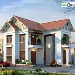 Biệt thự 2 tầng mái thái kích thước 9×13.62m