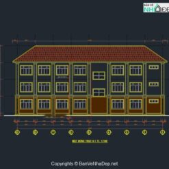Bản vẽ cad thiết kế trường tiểu học 9 phòng học 3 tầng 30.8x8.9m trường tiểu học
