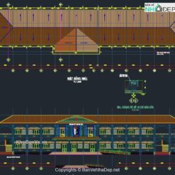 Bản vẽ cad thiết kế trường tiểu học khối 10 phòng học 2 tầng 9.5x51.85m và khối bán trú 6.2x32m trường tiểu học