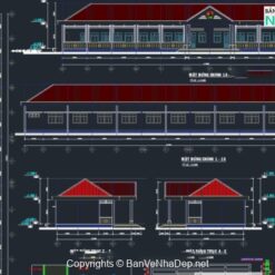 Bản vẽ cad thiết kế trường tiểu học khối 5 phòng học và công trình phụ trợ 12.1x47m trường tiểu học
