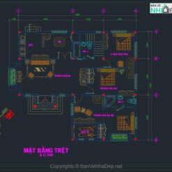 Alternative view of File cad thiết kế kiến trúc mẫu biệt thự 2 tầng 12x13m 4 mặt tiền