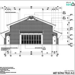 Mẫu bản vẽ thiết kế nhà cổ 5 gian 2 mái 15x25m