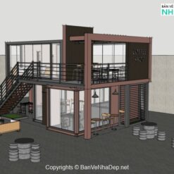Alternative view of Mẫu nhà hàng coffee 2 tầng 6x8m model skp