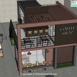 Mẫu nhà hàng coffee 2 tầng 6x8m model skp