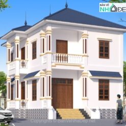 Bản vẽ (autocad + sketchup) Nhà 2 tầng mái Nhật kích thước 8x12m