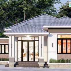 Alternative view of Bản vẽ nhà mái Nhật 1 tầng nông thôn 2024,kt 13.9x11.7m