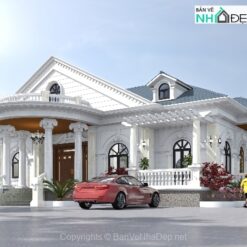 Bản vẽ biệt thự tân cổ điển 1 tầng 16.1x24.4m