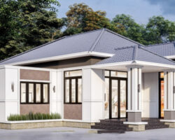 Bản vẽ nhà mái Nhật 1 tầng nông thôn 2024,kt 13.9×11.7m