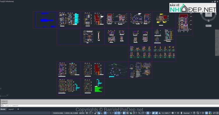 Bản vẽ Autocad thiết kế biệt thự 3 tầng 8x16m - Ảnh 3