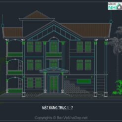 Bản vẽ Biệt thự 3 tầng kích thước 16x19m miễn phí