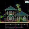 File cad thiết kế kiến trúc mẫu biệt thự 2 tầng 12x13m 4 mặt tiền