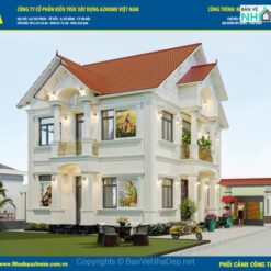 Bản vẽ thiết kế nhà biệt thự 2 tầng đẹp mái thái 8.6x12.2m