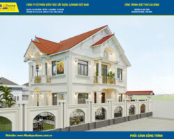 Bản vẽ thiết kế nhà biệt thự 2 tầng đẹp mái thái 8.6×12.2m