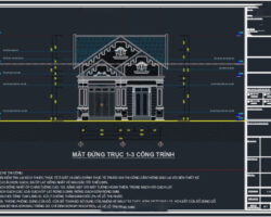 Bản vẽ autocad Biệt thự 1 tầng mái thái 7.8×13.5m