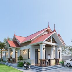 Bản nhà cấp 4 mái thái 7x20m file autocad và sketchup