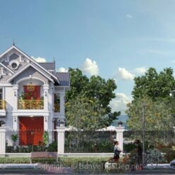 Alternative view of Bản vẽ chi tiết Biệt thự 2 tầng hiện đại mái thái 9x15m