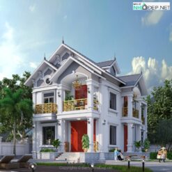 Bản vẽ chi tiết Biệt thự 2 tầng hiện đại mái thái 9x15m