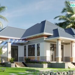 Bản vẽ chi tiết biệt thự 1 tầng hiện đại 13.4x14.6m