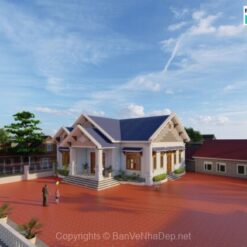 Hồ sơ thiết kế biệt thự mái thái 1 tầng kích thước 13.18x13.65m