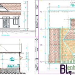 Alternative view of Bản vẽ thiết kế nhà đẹp 1 tầng 8x12m