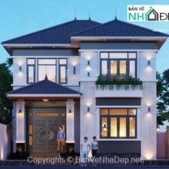 Full hồ sơ chi tiết Biệt thự mái nhật 2 tầng 4 phòng ngủ 9,5x10,4m