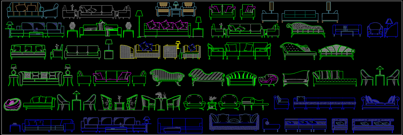 Bản autocad các mẫu ghế sofa thiết kế thông dụng