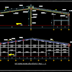 Bản vẽ thiết kế kết cấu khung nhà xưởng 22x64m miễn phí