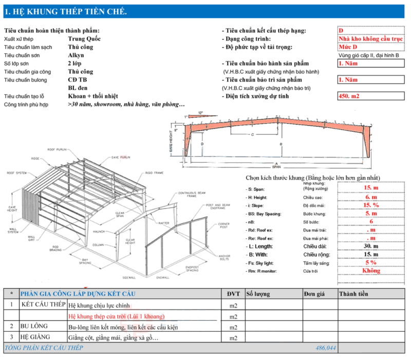 Mẫu nhà xưởng thép tiền chế 10x20m kèm bản vẽ