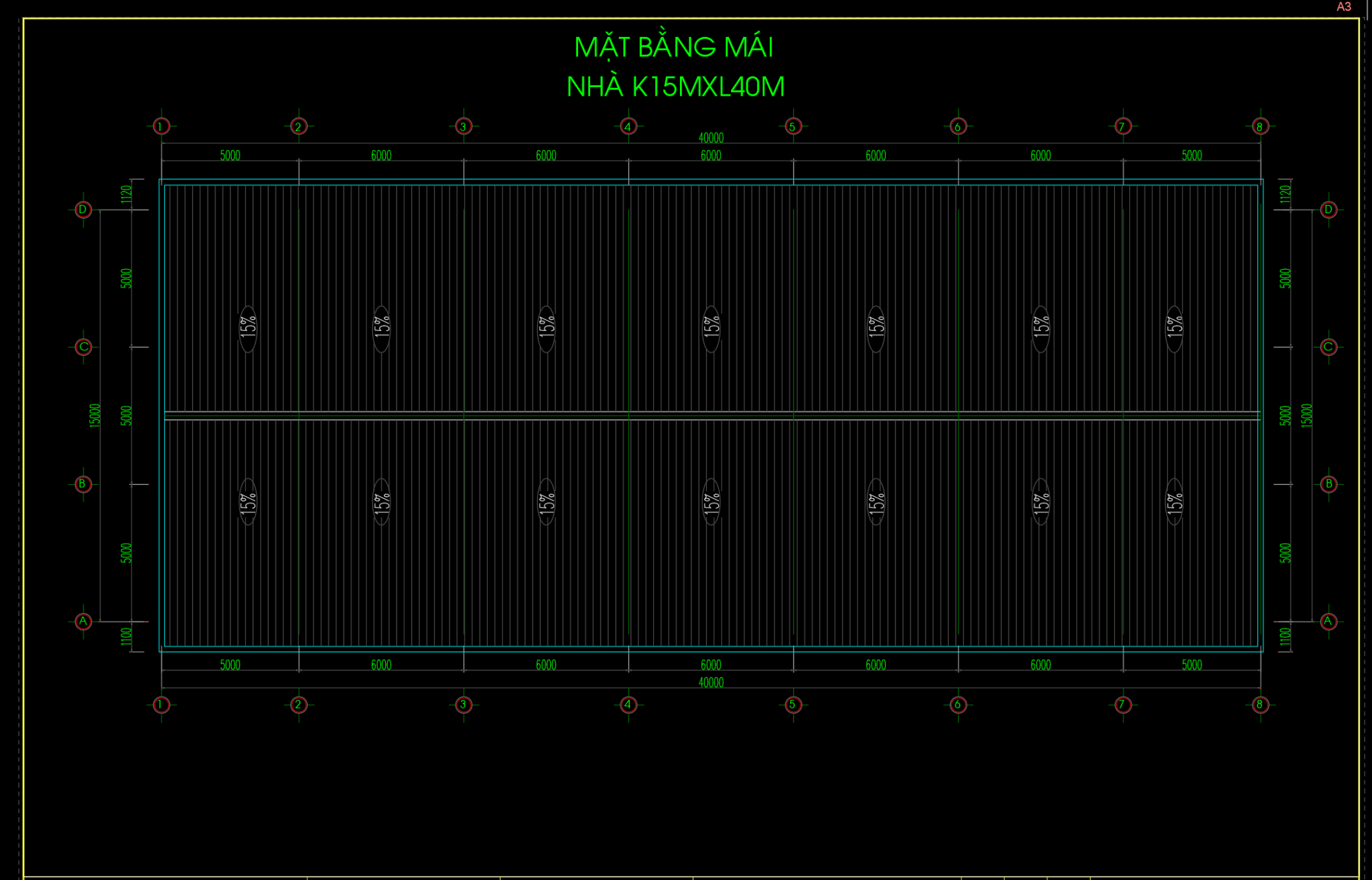 Mẫu nhà xưởng thép tiền chế 15x40m kèm bản vẽ