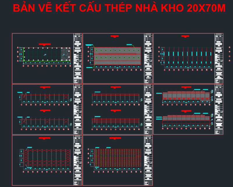 Thiết kế nhà xưởng 20x70m Bản vẽ đầy đủ