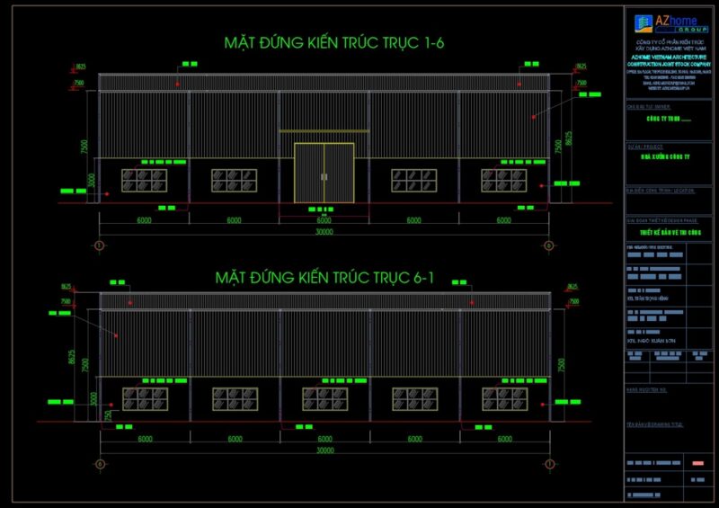 Bản vẽ autocad nhà xưởng 15x30m chuyên nghiệp
