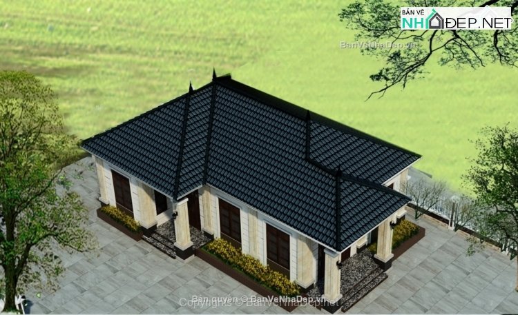 Bản vẽ chi tiết biệt thự hiện đại tầng mái nhật 10.32x17.47m