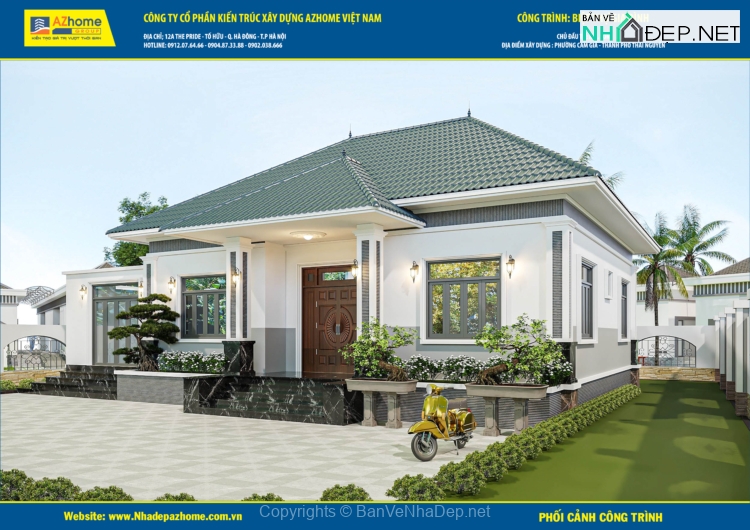 Biệt thự 1 tầng mái Nhật mới nhất 2024, kích thước 12,2x12,46m - Ảnh 3