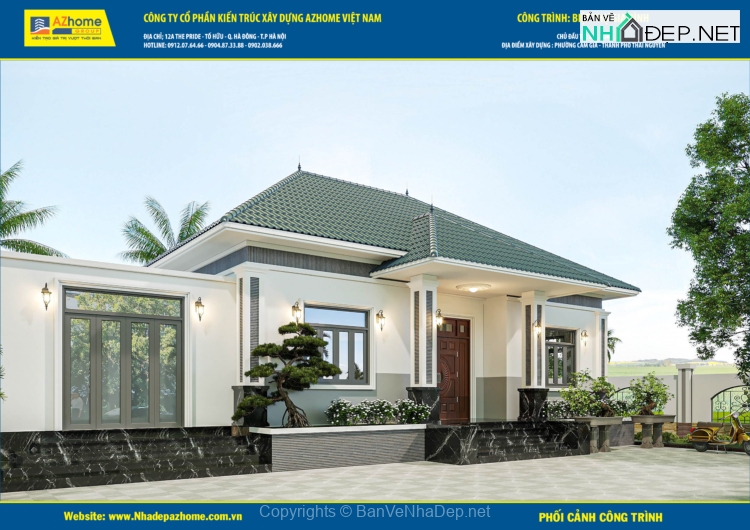 Biệt thự 1 tầng mái Nhật mới nhất 2024, kích thước 12,2x12,46m - Ảnh 4