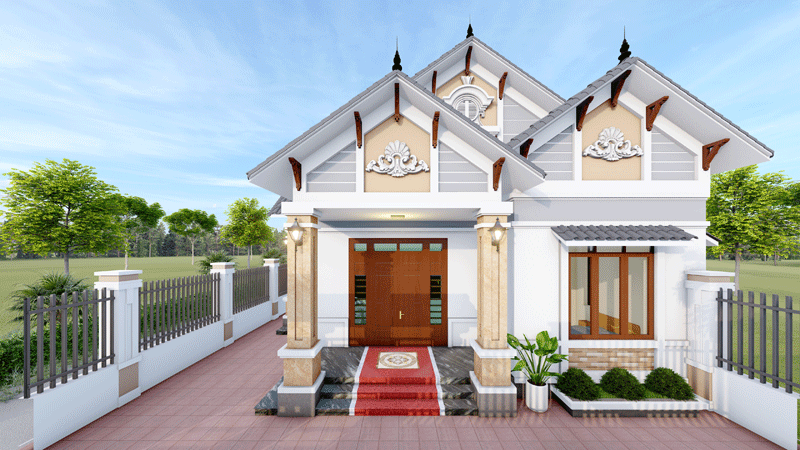 Bản vẽ Hồ sơ kiến trúc nhà mái thái 1 tầng 13.6×11