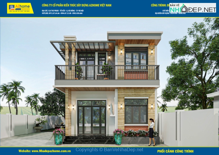 Thiết kế mẫu nhà 2 tầng hiện đại 7.6x10m