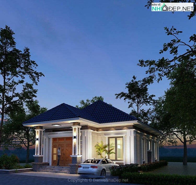 Mẫu nhà mái nhật 1 tầng hiện đại 11.5 X18 m.