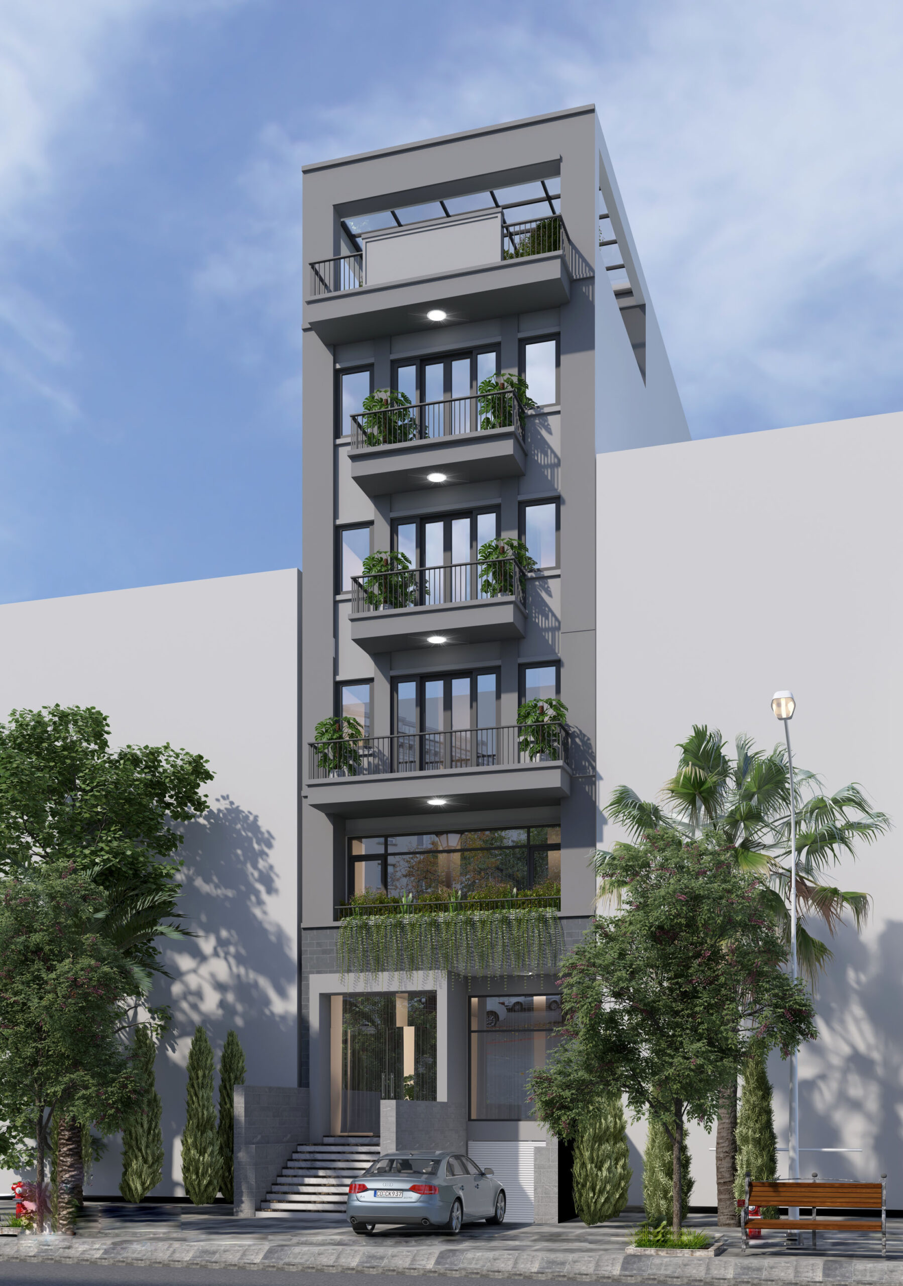 Nhà ở kết hợp văn phòng cho thuê 6 tầng 6.3x25.1 bản vẽ Autocad