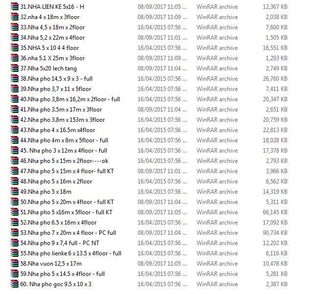Tổng hợp bản vẽ thiết kế của 60 nhà phố các loại