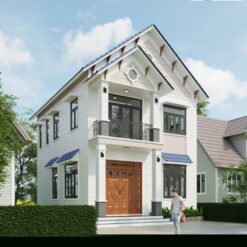 Bản vẽ autocad Biệt thự 2 tầng mái Thái 7.5x12.9m