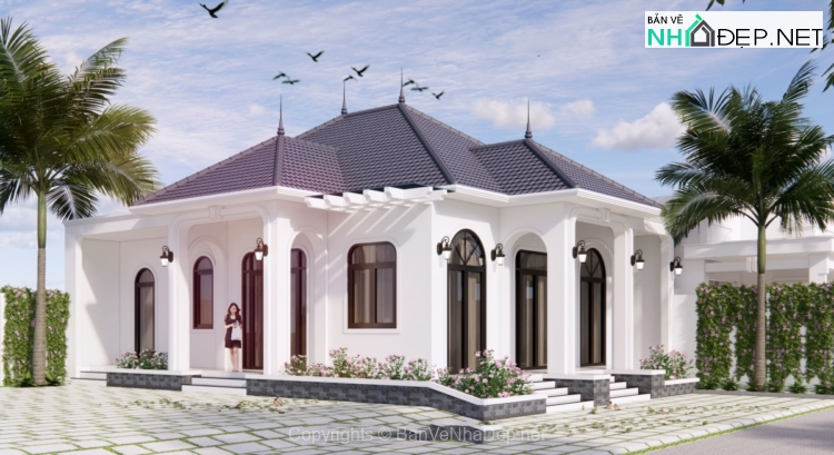 Bản vẽ autocad nhà cấp 4 mái nhật 9x11m