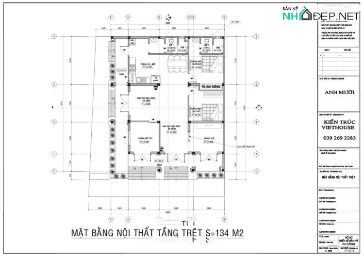 Bản vẽ autocad nhà cấp 4 mái nhật 9x11m