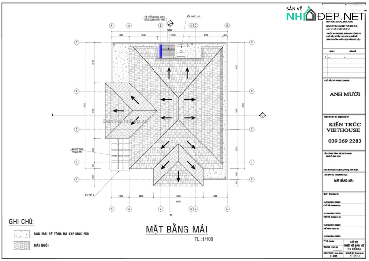 Bản vẽ autocad nhà cấp 4 mái nhật 9x11m