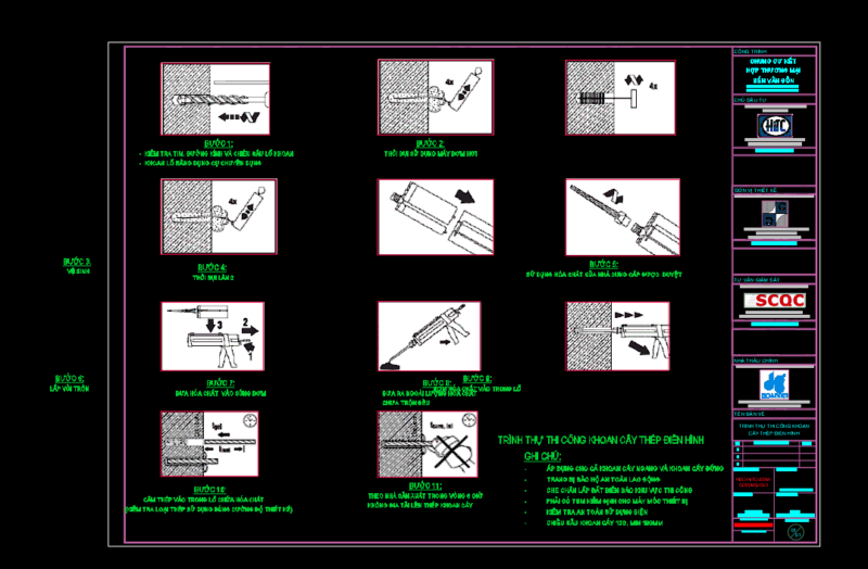 Bản vẽ Biện pháp thi công khoan cấy thép