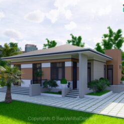 Bản vẽ biệt thự 1 tầng mái nhật phong cách hiện đại kích thước 14.7x13.4m