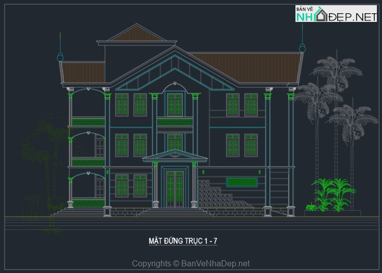 Bản vẽ Biệt thự 3 tầng kích thước 16x19m miễn phí