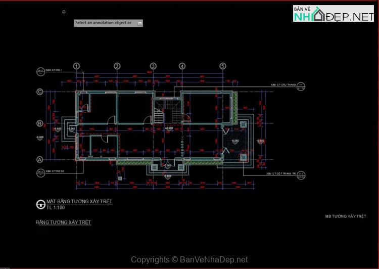 Bản vẽ cad nhà biệt thự 1 tầng 7.3×16.4m