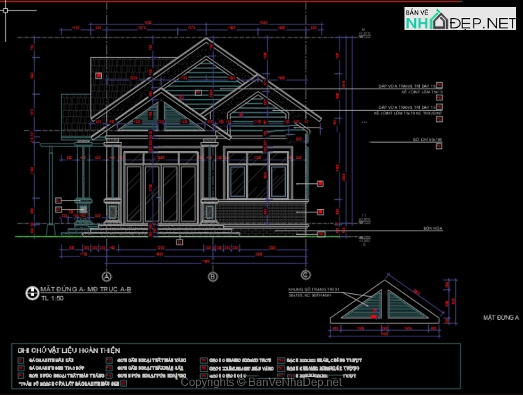 Bản vẽ cad nhà biệt thự 1 tầng 7.3×16.4m