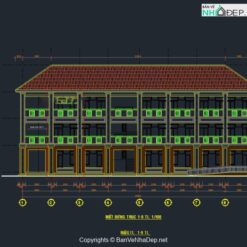 Bản vẽ cad thiết kế trường tiểu học 9 phòng học 3 tầng 30.8x8.9m trường tiểu học