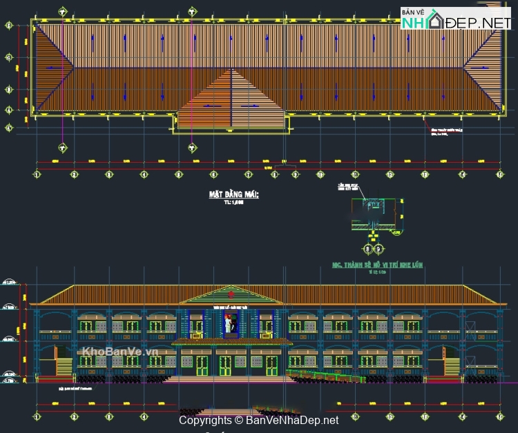 Bản vẽ cad thiết kế trường tiểu học khối 10 phòng học 2 tầng 9.5×51.85m và khối bán trú 6.2x32m trường tiểu học